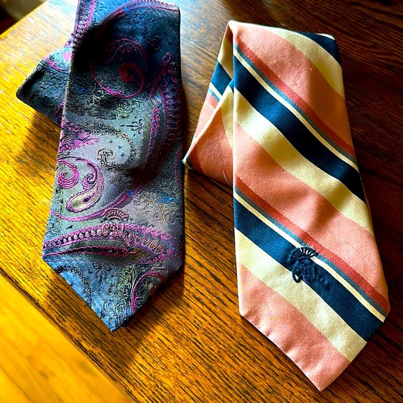Countess Mara Vintage Jacquard Paisley & Striped  Ties, Bundle of 2 - Picture 1 of 10
